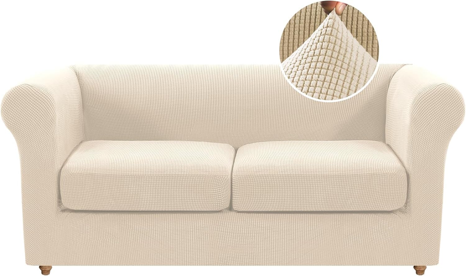 WJHDWYD Sofa Cover with Armrests Stretch Chesterfield Sofa Cover Modern Non-Slip(Naturale,2 Posti)