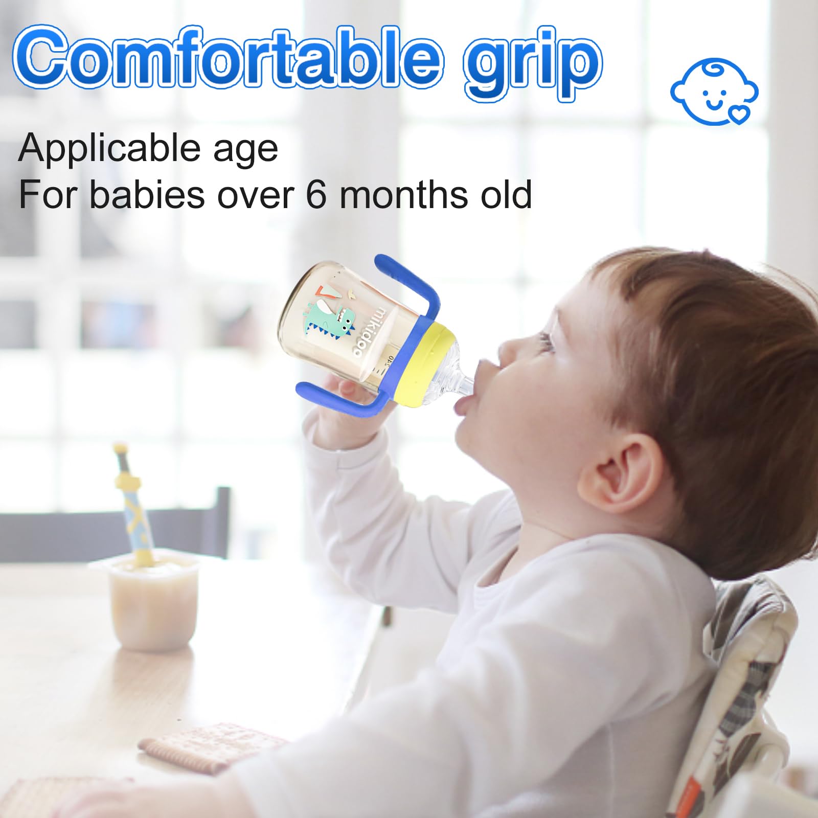 Qshare 2 in 1 Baby Sippy Cup with Straw and Spout 240ml,Toddler Drinks Water Bottles Trainer Cup with Handles for Babies 6 12 Months(One Bottle with 3 Spout) (Blue) - Image 3