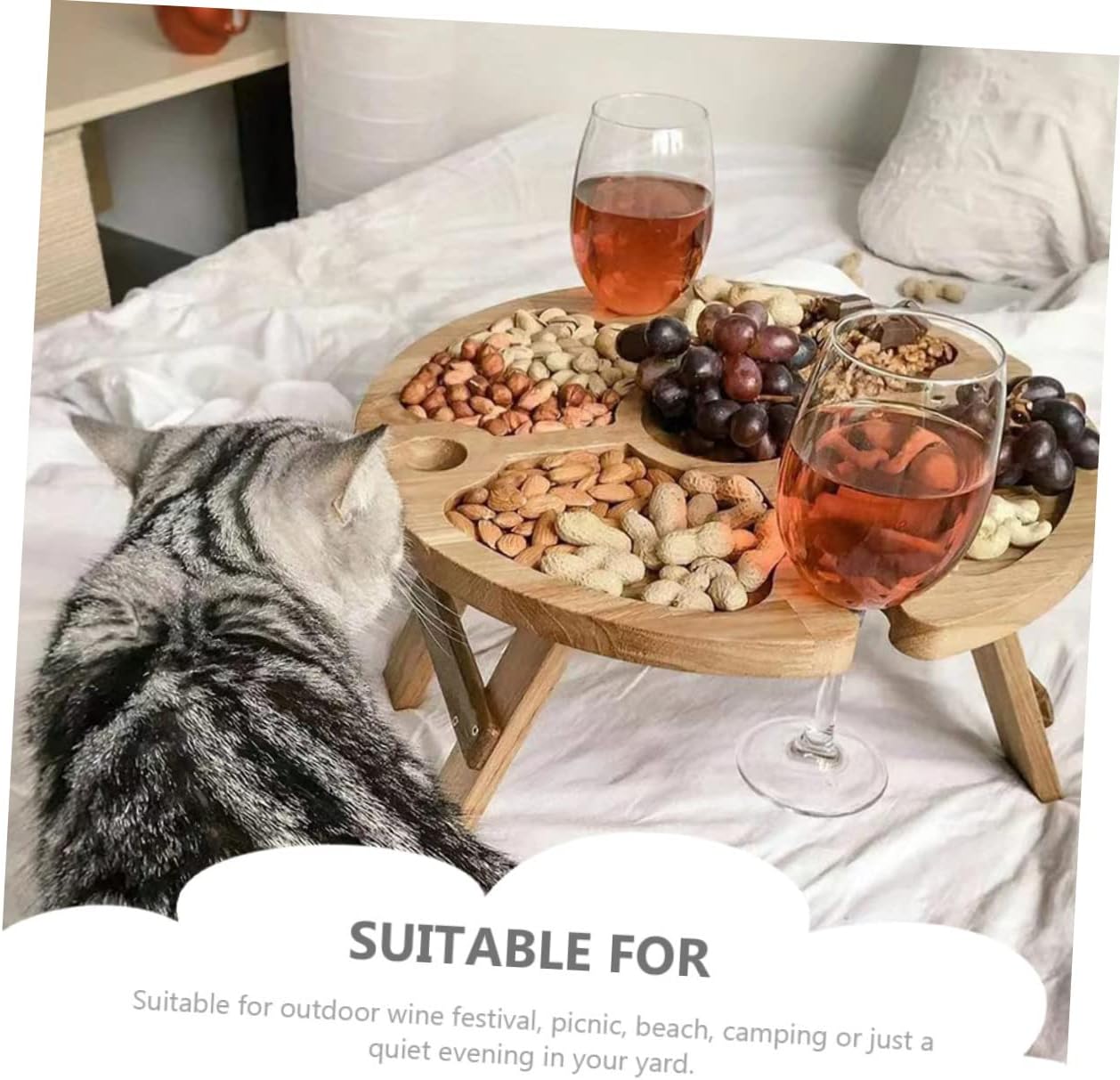 BESPORTBLE Portable Folding Picnic Table Bottle Rack Low Height Wooden Outdoor Table for Camping BBQ Beach and Backyard Gatherings