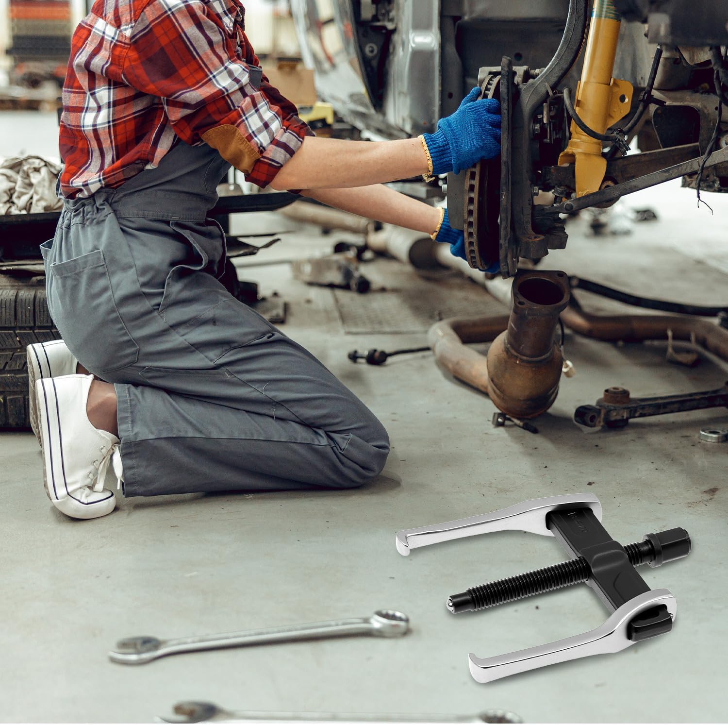 QWORK 4" 2-Jaw Gear Puller for Internal and External Removal of Flywheels, Gears, Pulleys, Bearings
