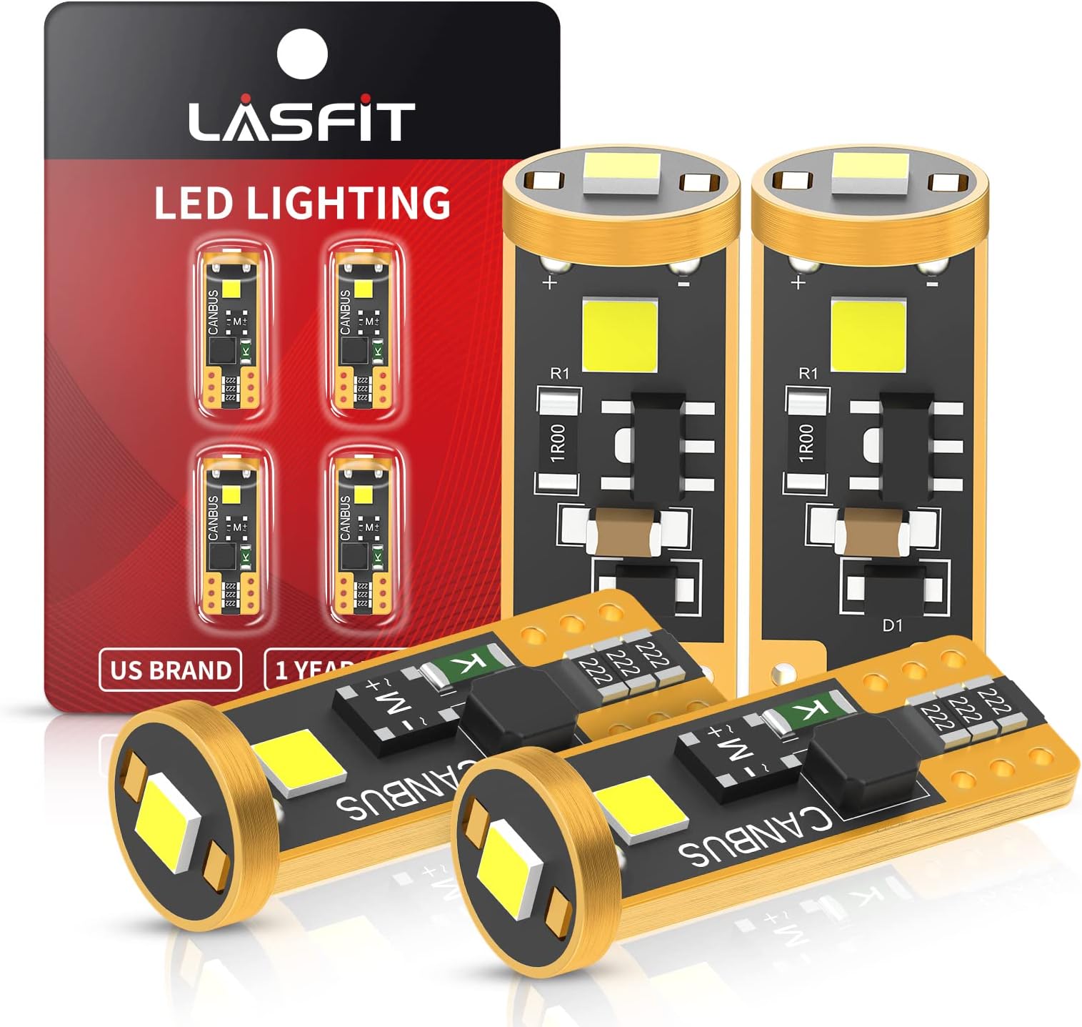 LASFIT [4-PCS] 194 168 T10 2825 W5W LED Bulb Canbus Error Free, Non-Polarity 400LM 6000K Extremely Bright for Dome Map Courtesy Door License Plate Trunk Cargo Lights, Xenon White