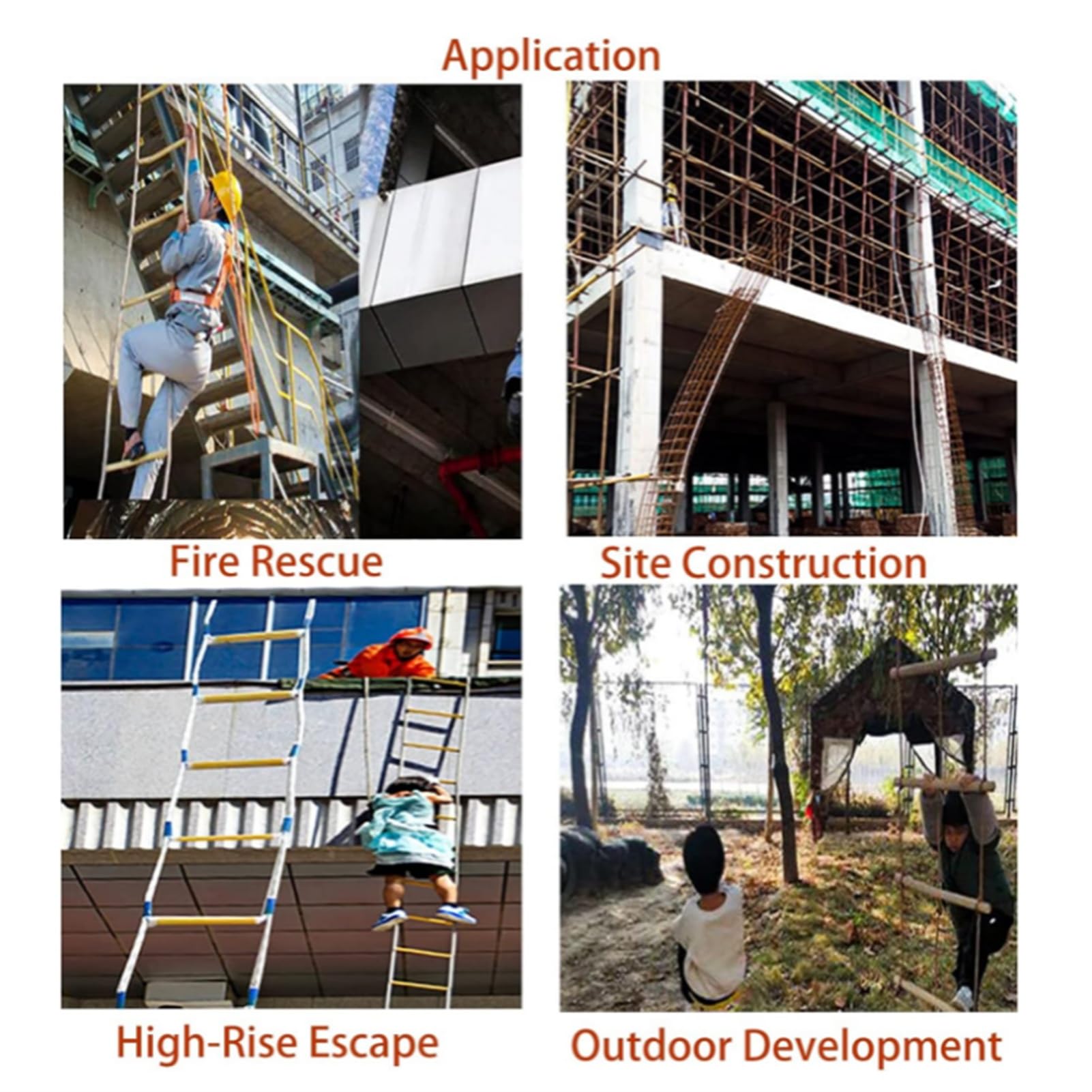 Escalera de Cuerda para Escape de Incendios - Escalera de evacuación de Emergencia Resistente al Fuego con Gancho para niños y Adultos, Escalera de Rescate de Incendios de 2 a 6 Pisos (50 m/