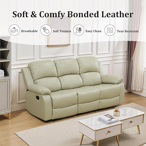 Miniatura 14 de Juego de sofá reclinable manual, juego de sofá de cuero regenerado con reclinables, juego de sofá reclinable de cuero con almacenamiento Negro