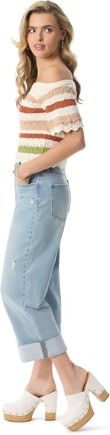 Jessica Simpson Women's Valentine Roll Cuff Wide Leg Boyfriend Ankle-to-Jean Standard