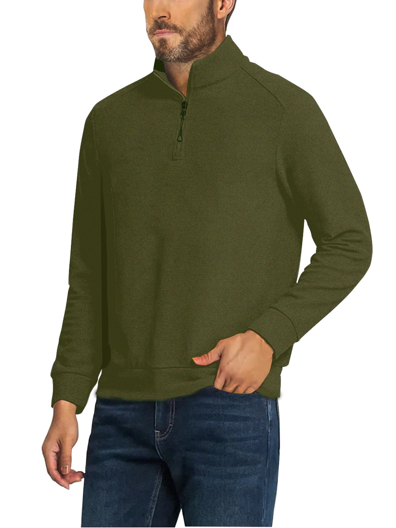 HakubebyMen's Quarter Zip Up Pullover Fleece Long Sleeve Shirts Classic Polo Sweater Thermal 1/4 Zip Mock Neck Pullover Coat