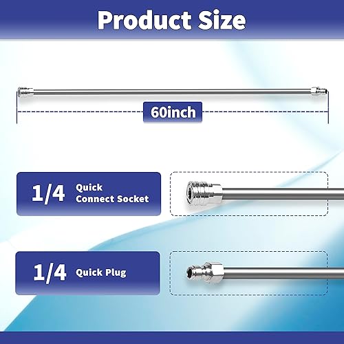 Miniatura 2 de Varita de extensión para lavadora a presión de 120 pulgadas (10 pies), extensor de varilla de lavado a presión de acero inoxidable con lanza de