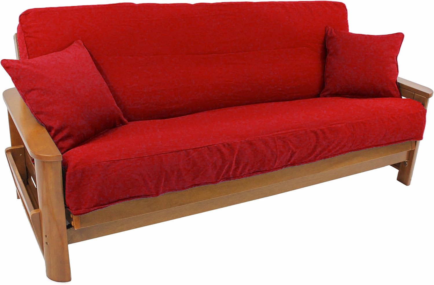 Blazing Needles Solid Twill 8" to 9" Futon Cover Set with 2 Throw Pillows (Set of 3), Full, Natural