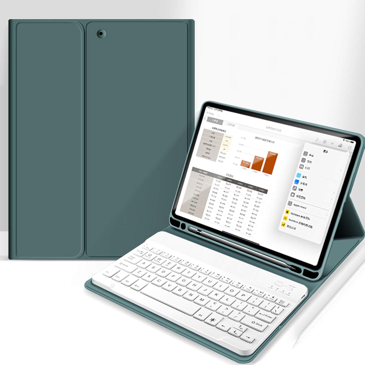 aoub Case for iPad 6th/5th Generation 9.7 inch, iPad Air 2, iPad Air, Stand Folio Detachable Wireless Bluetooth Keyboard Cover Soft TPU Back Case with Pencil Holder for iPad 9.7”, Dark Green