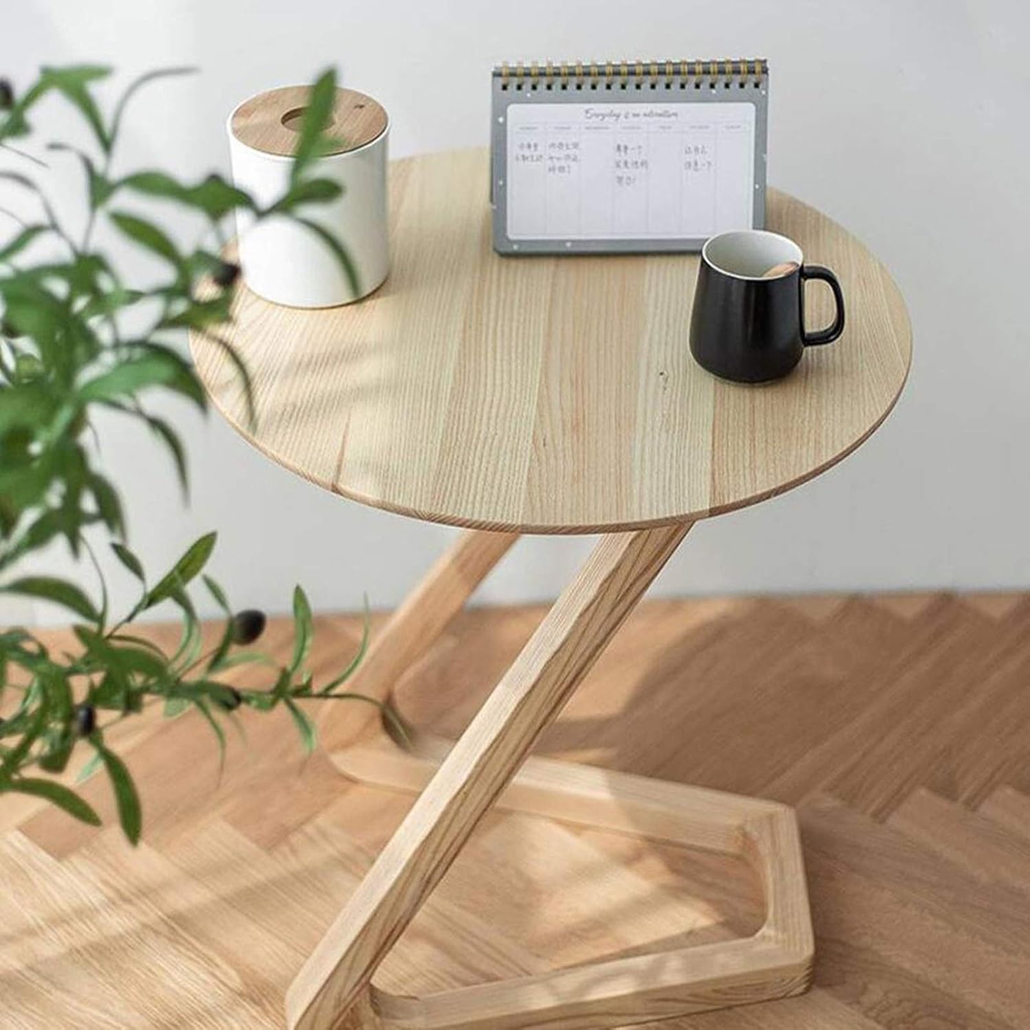 Telephone Table, Solid Wood Round Side Table/Telephone Rack,Save Space,Art Side Table,Bending Legs,2 Colors (Color:Wood,Size:23.6223.6225.59in)