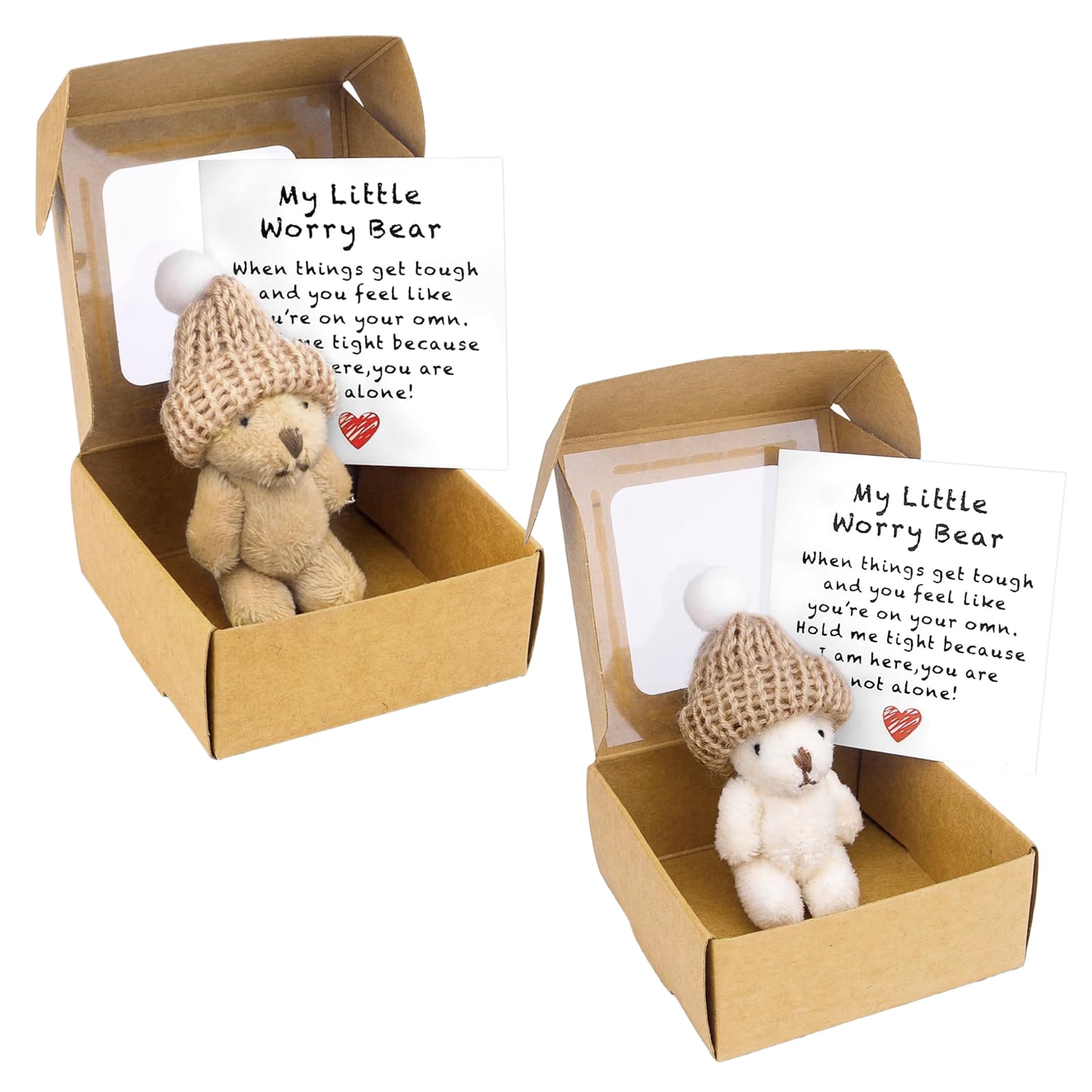2 Pcs My Little Worry Bear In A Box, Worry Bears, Little Bear In A Box Set, Mini Pocket Teddy Hug