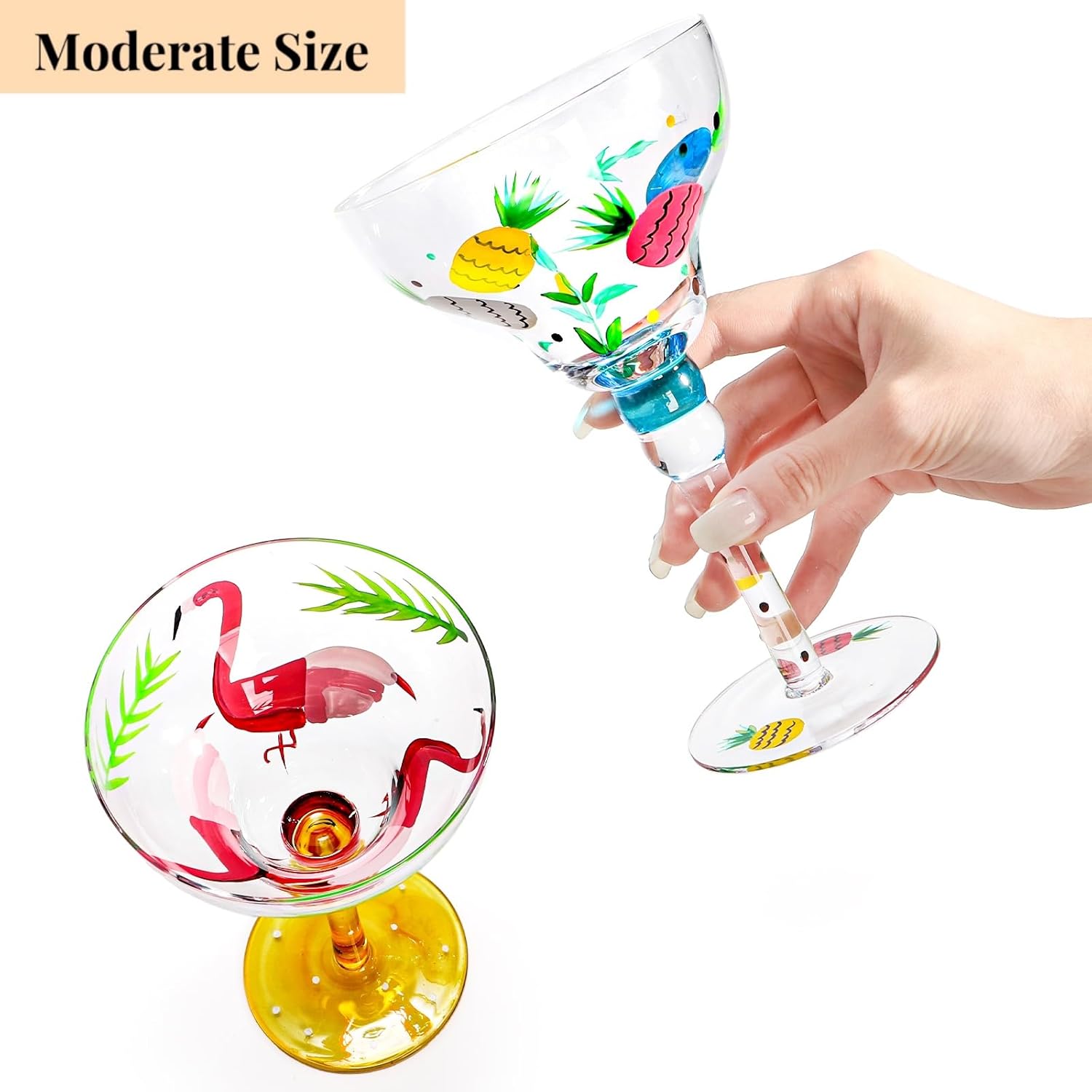 Set of 2 Margarita Glass, 10 Oz Mexican Hand Blown Glasses for Martini, Hand Painted Modern Wine Glasses Coupe Cocktail Drinkware for Champagne, Cinco de Mayo, Party Decorations - Image 3