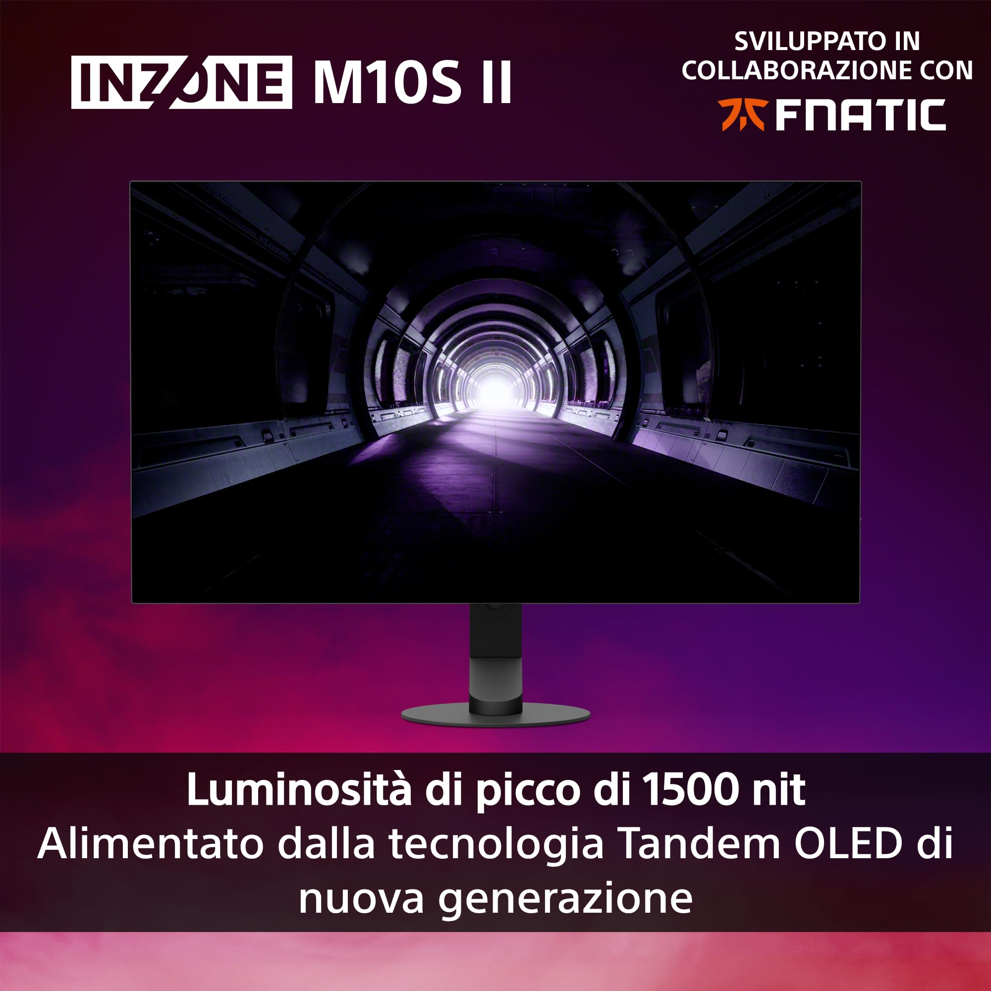 Sony INZONE M10S II Monitor Gaming OLED QHD da 27": 1440p, 540 Hz, 0,02 ms GtG, DCI-P3 99,5%, G-Sync, VRR, sviluppato con Fnatic, 1500 nit, DisplayPort 2.1-2 x HDMI 2.1 - PC, PlayStation 5