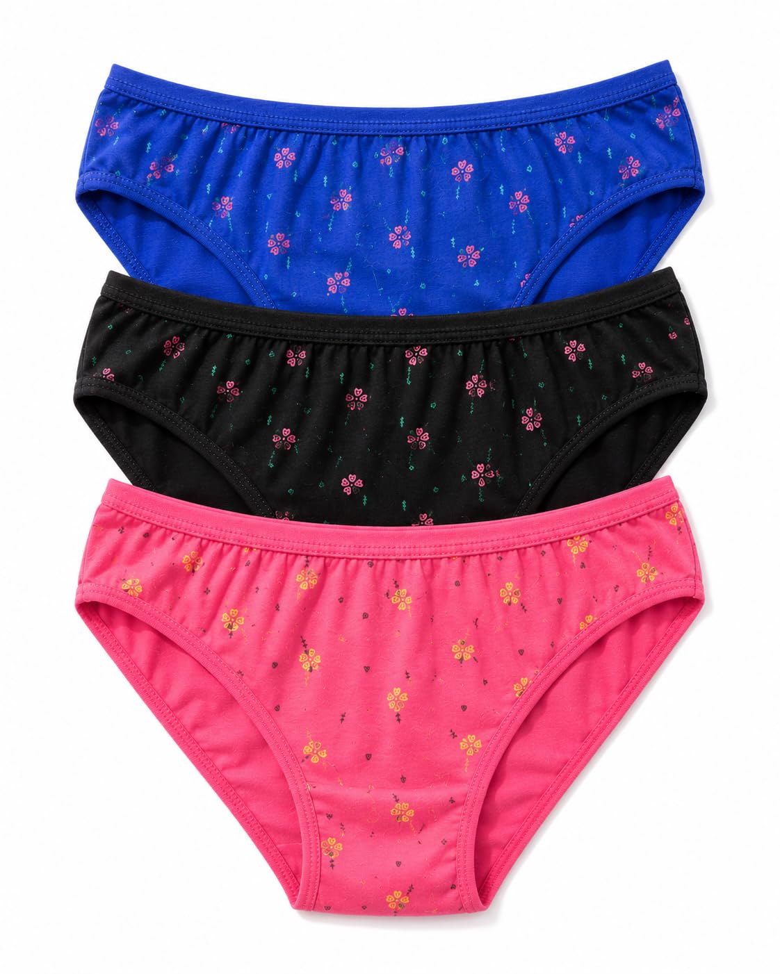 Floral Print Bikini Panty, Blue, Black and Pink, Cotton, 3 Pack-image-5
