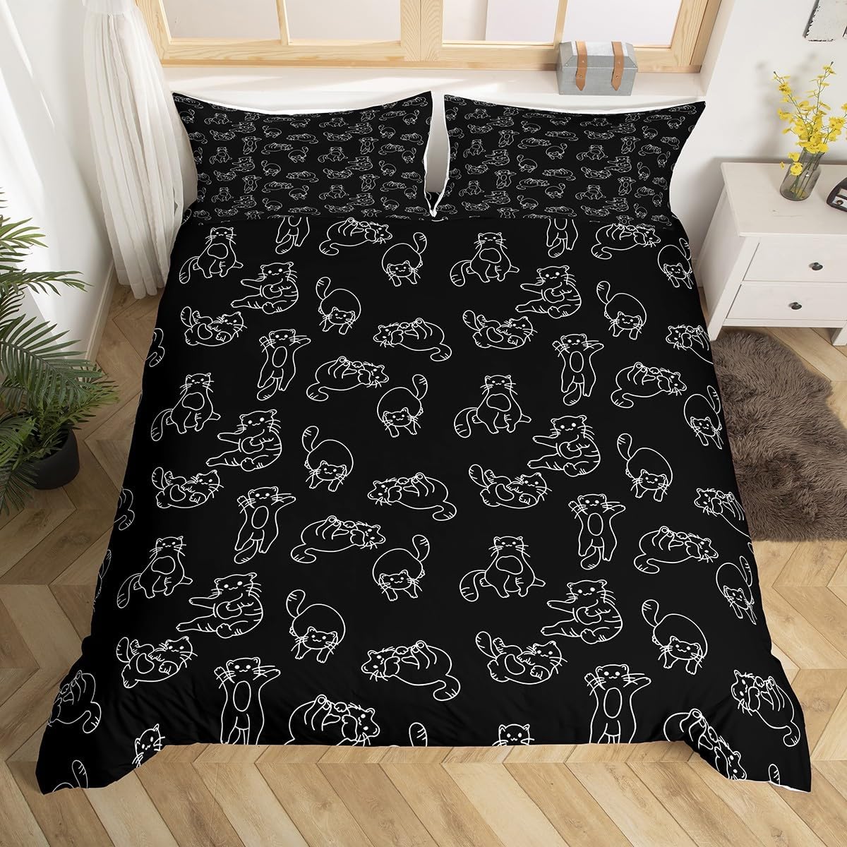 Feelyou Cartoon Cat Bedding Duvet Cover Set Cute Pet Cats Kids Bedding Set Animal Pattern Printed Comforter Cover Set for Boys Room Decor Kitten Print Bedspread Cover Twin Size with 1 Pillow Case