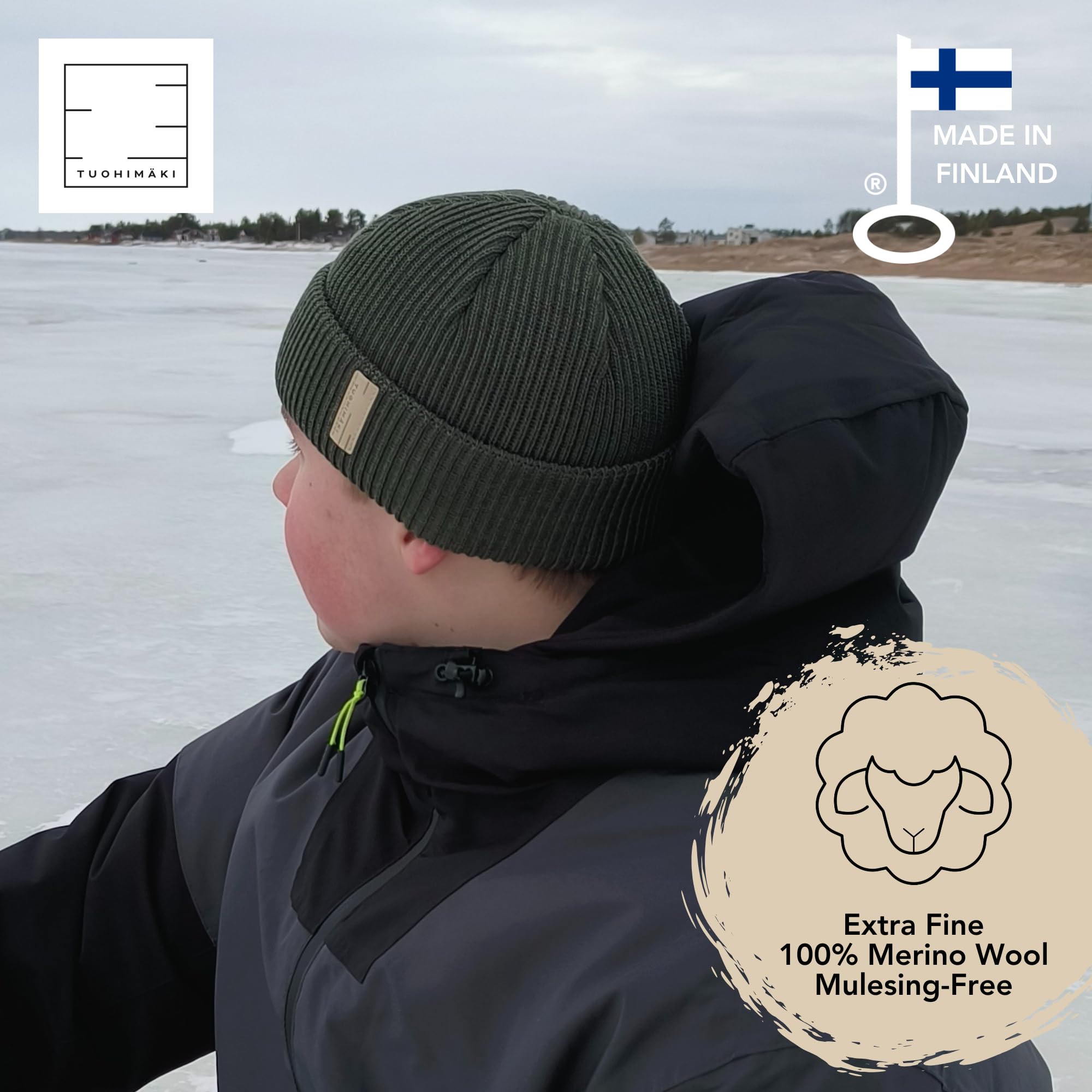 Gorro de marinero para hombre – Clásico gorro de pescador de 100 % lana merino – Gorro de pescador de invierno – Sin mulesing & Fabricado en Finlandia – Gorro de lana cálido para hombre y mujer