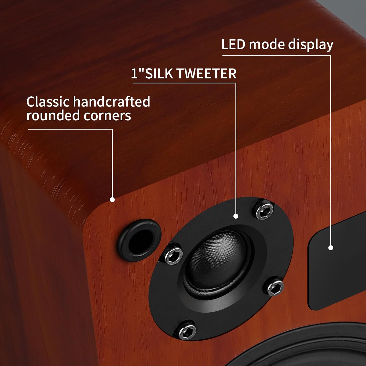 powered bookshelf speaker pair,60w home stereo speakers with bt,aux & type-c input, 5.5" carbon fiber woofer & 1" tweeter, compatible with turntable, record player, desktop pc and monitor (brown)