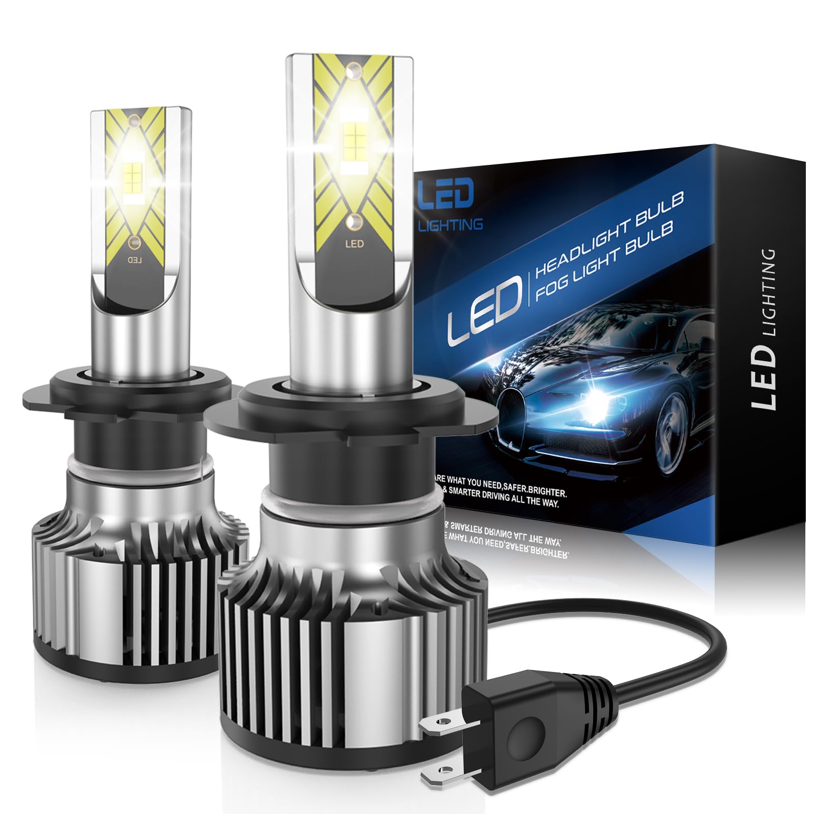 Ampoule H7 LED, 100w 22000LM 6500K Lumière Blanche Haute Luminosité, 12v Phares de Voiture, Kit De Conversion Halogène, Plug & Play, 2 Ampoules H7