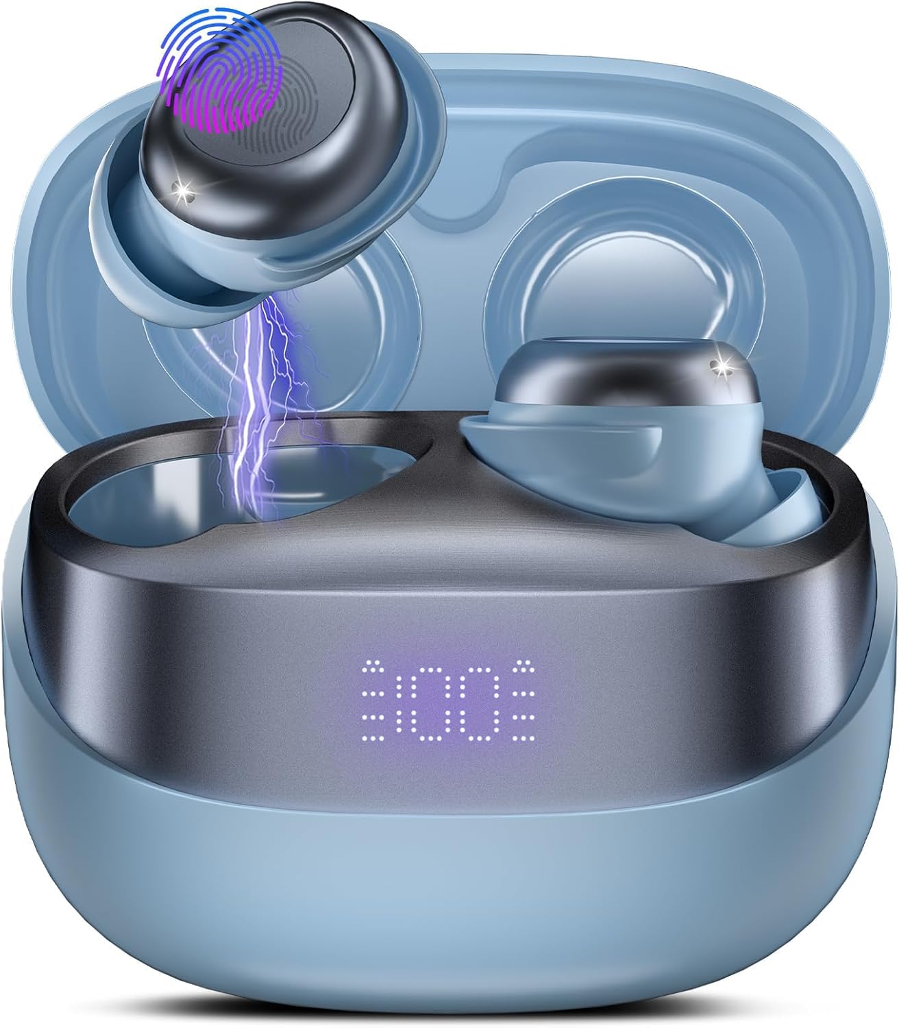 Bluetooth Kopfhörer, Mini In Ear Kopfhörer Kabellos Bluetooth 5.4 HiFi Immersiv Sound, 47Std Spielzeit Schlafkopfhörer mit Passiver Geräuschmaskierung, LED-Anzeige Earbuds für Schlaf Blau