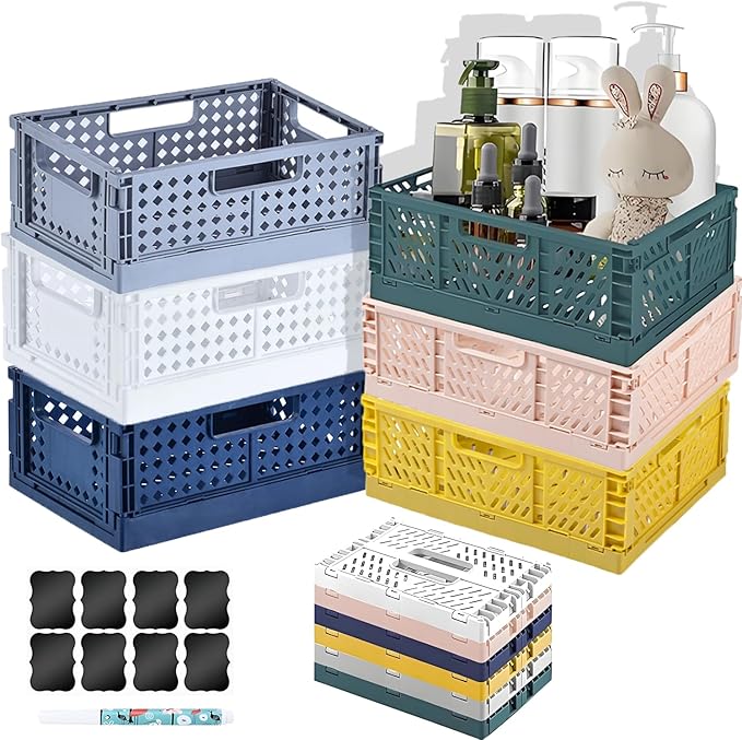 6 Stücke Klappbox,Folding 22*15*8.7cm Klappbox Klein,Klappboxen Faltbar Stabil für Klappkiste Groß,Klappkorb Faltbar,Klappkiste Klein, Klappbox Stabil für Kinderzimmer,Küche,Arbeitszimmer
