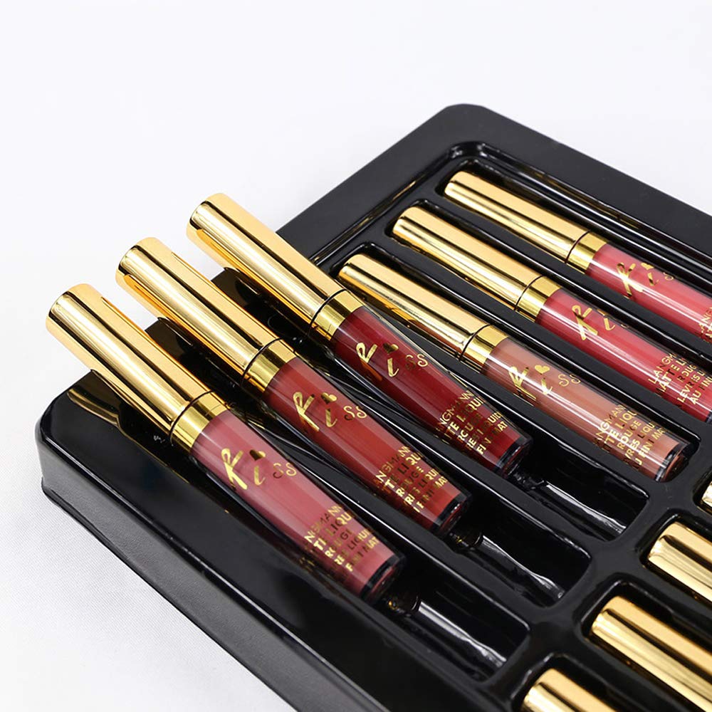 12Pcs/set Velvety Matte Lipstick Lip Set, 24 Hour Long Lasting Waterproof Non-Stick Cup Lip Gloss Durable Nude Red Liquid Lipstick Birthday Gift Edition Makeup Set