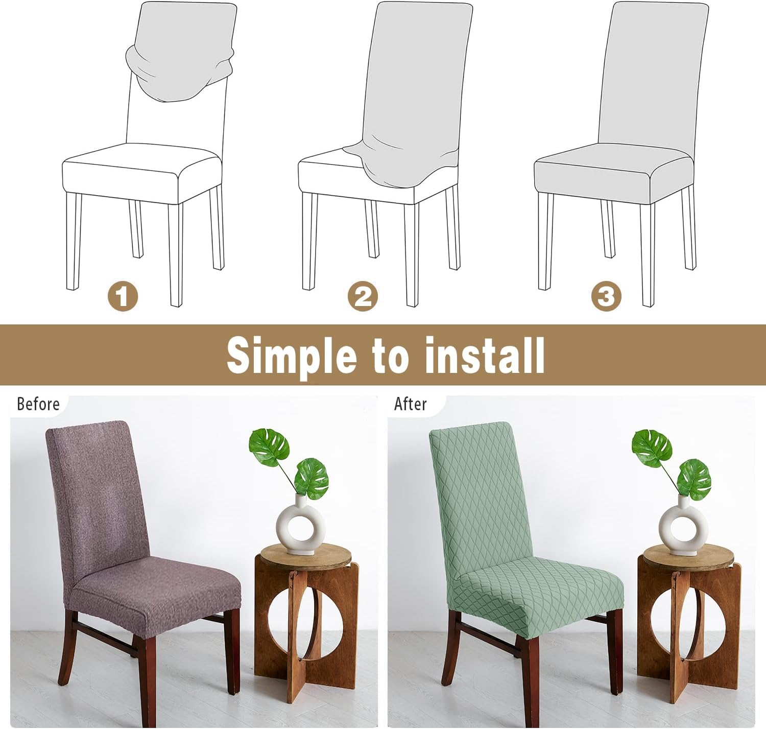 Dining Chair Covers Stretch Velvet Slipcovers for Dining Room, Universal Fit Parson Chair Protectors, Set of 4, Light Green