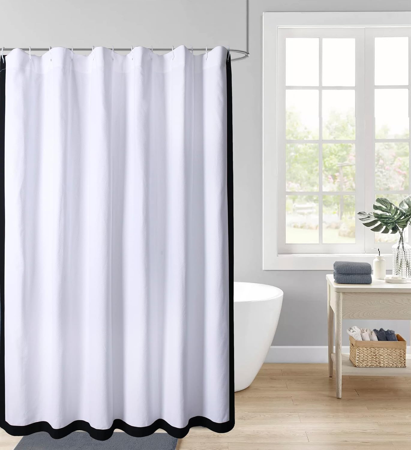 Chlophy 100 Cotton Shower Curtain Black and White Shower