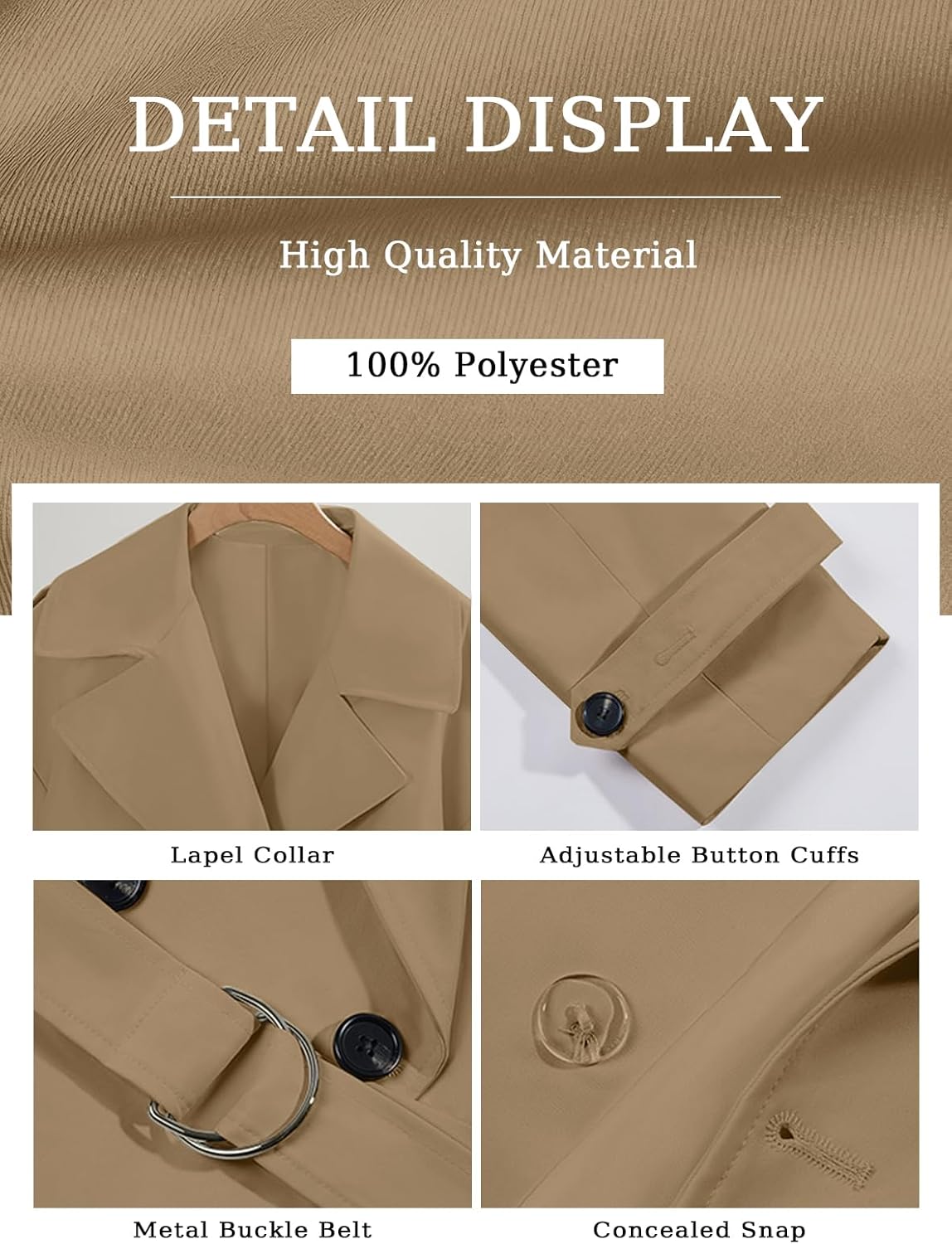 Muchpow Womens Cropped Trench Coat Casual Double Breasted Work Office Short Crop Coats Jacket with Belt - Image 5