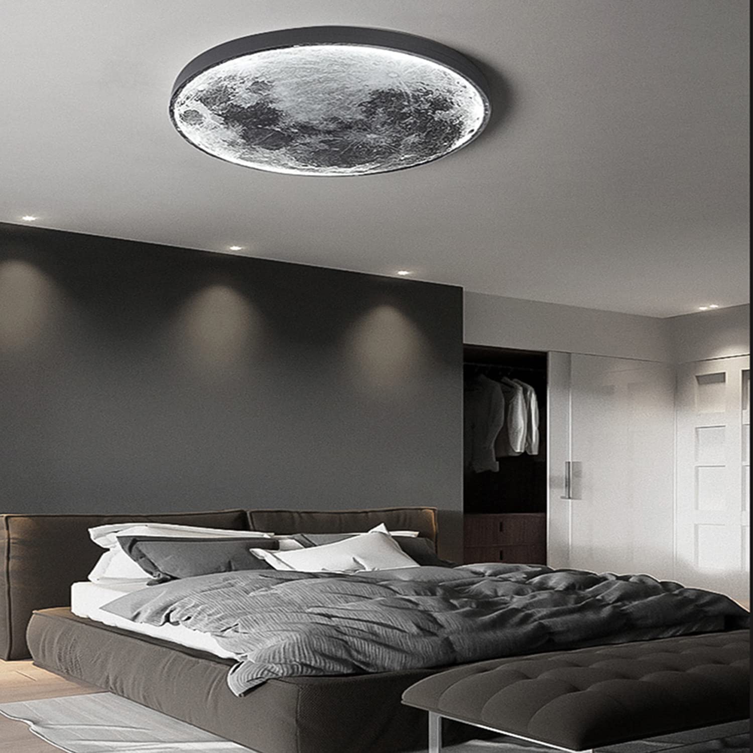 Lámpara de pared LED con forma de luna, moderna, para interni, regolabile, con mando a distancia, metallo y acrilico, lámpara decorativo para mesita de noche, lámpara de noche, lámpara de noch