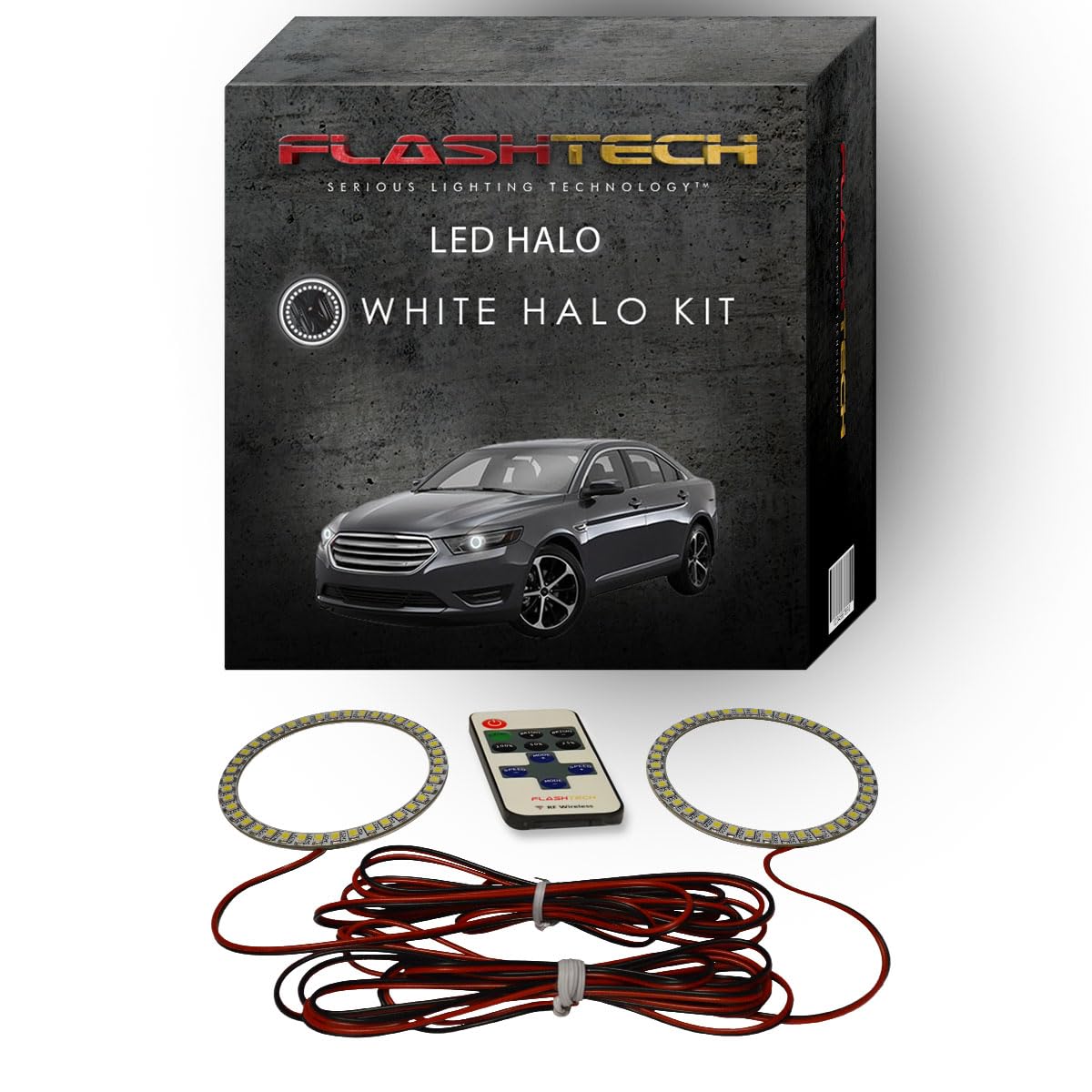 FlashtechXenon Brightest White LED Halo Ring Headlight Kit with RF wireless Remote Compatible With Ford Taurus 13-16