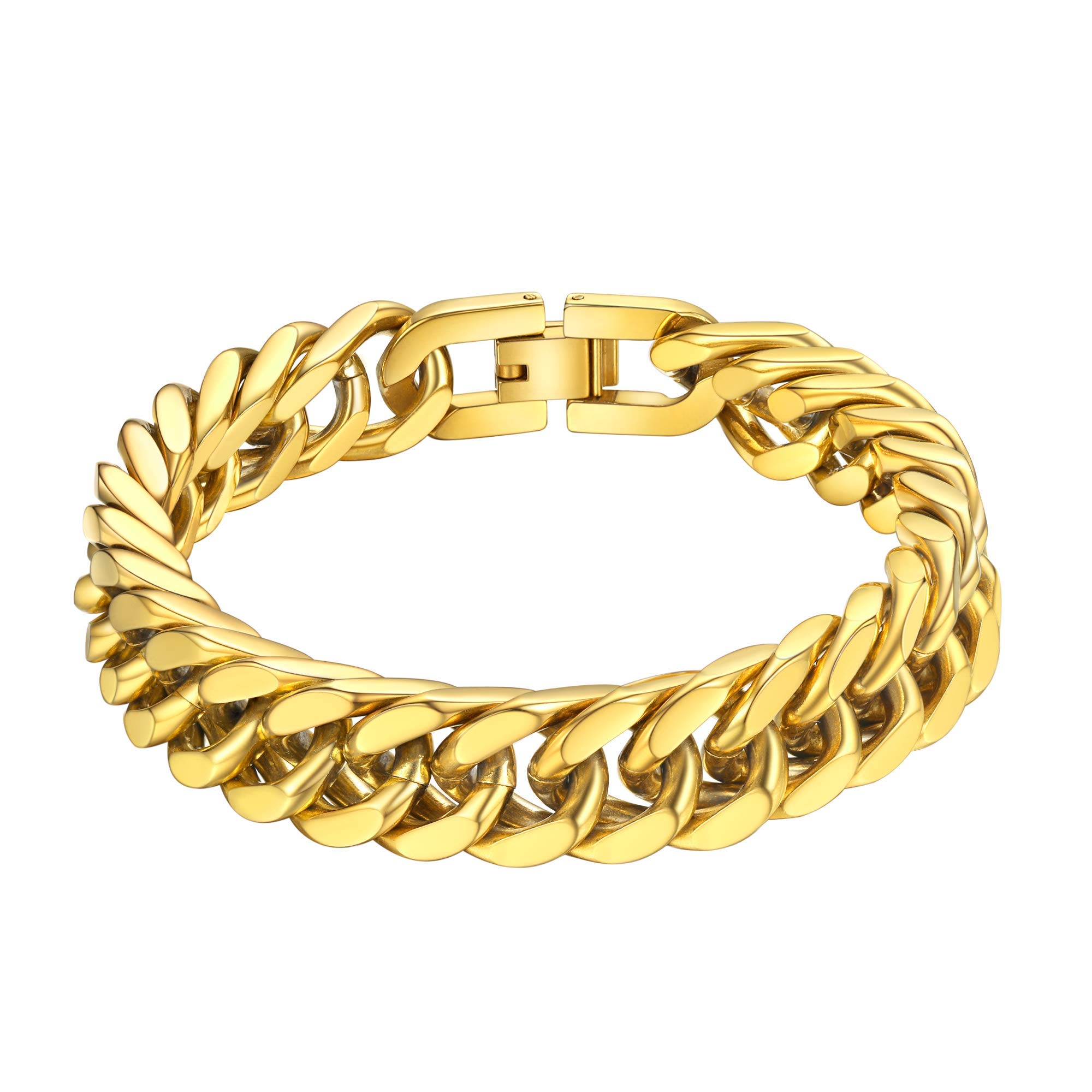 ChainsHouse Esclavas Pulseras Hombre de 8mm 12mm 17mm Ancho Cadenas Cuadradas con Cierre Seguro, 19cm 21cm 23cm Largo