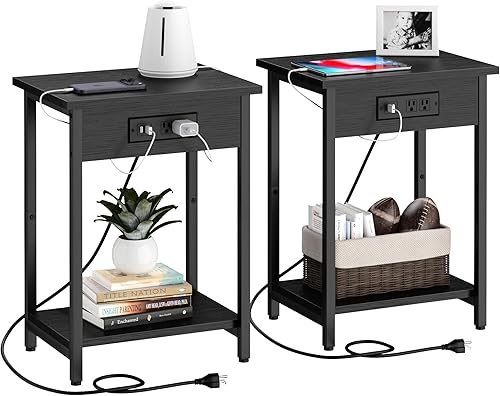 Juego de 2 mesas auxiliares con estación de carga y puerto USB, mesa auxiliar pequeña, mesita de noche para sala de estar, dormitorio, oficina, disponible en Yaxa Guatemala