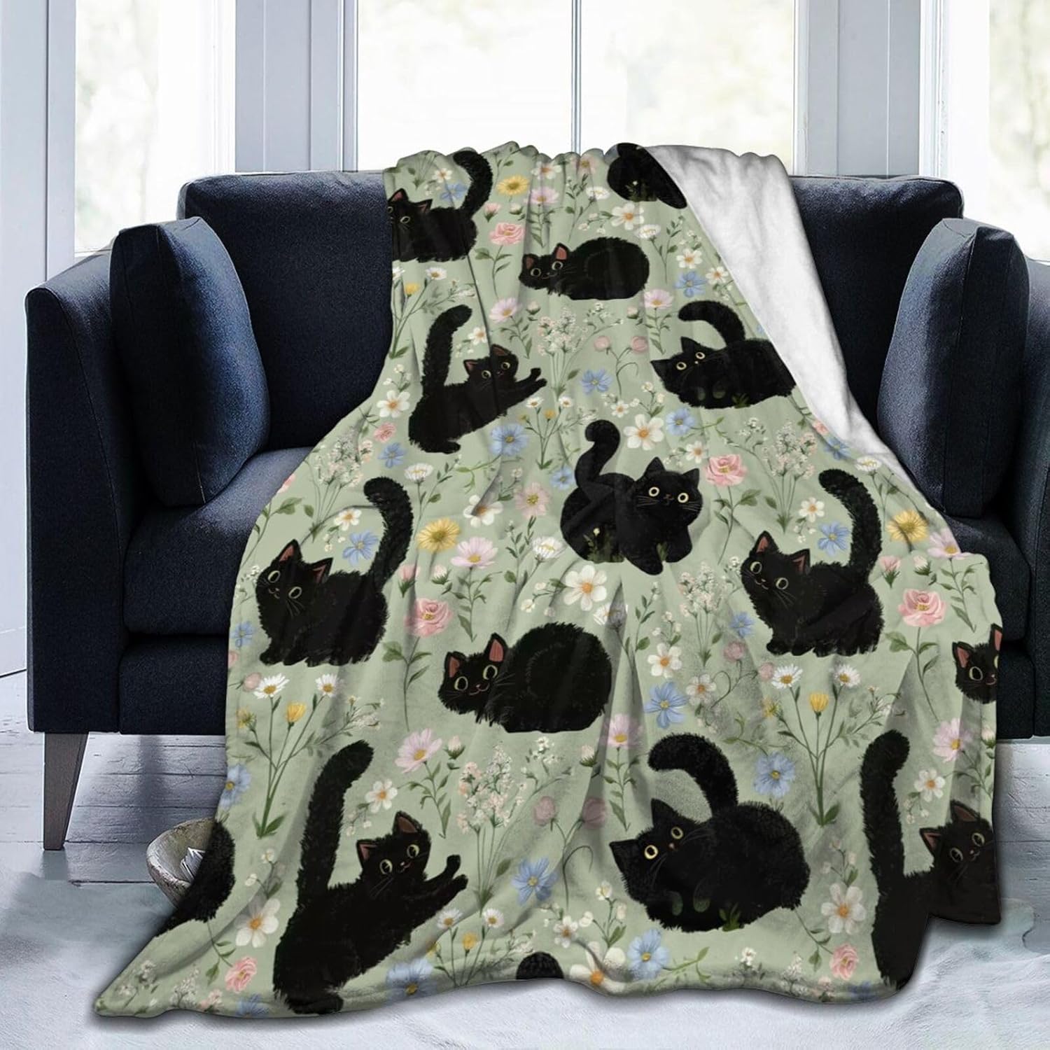 Black Cat Throw Blanket Soft Cozy Warm Blanket Women Men 60"X50" Throw for Couch Bedroom Home Decor - Image 9