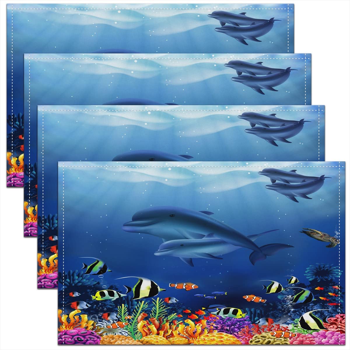 Dolphin Table Place Mats 45x30cmCute Ocean Animal Placemat Fish Placemats for Dining Table Sea Creatures Blue Washable Fabric Table Mats Placemat