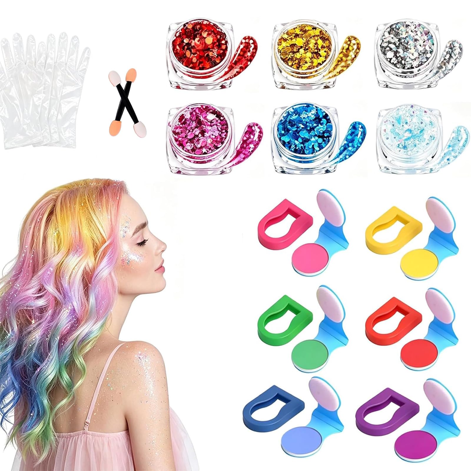 Hair Chalk & Glitter Makeup Set Temporary Face Glitter Festival 12colors