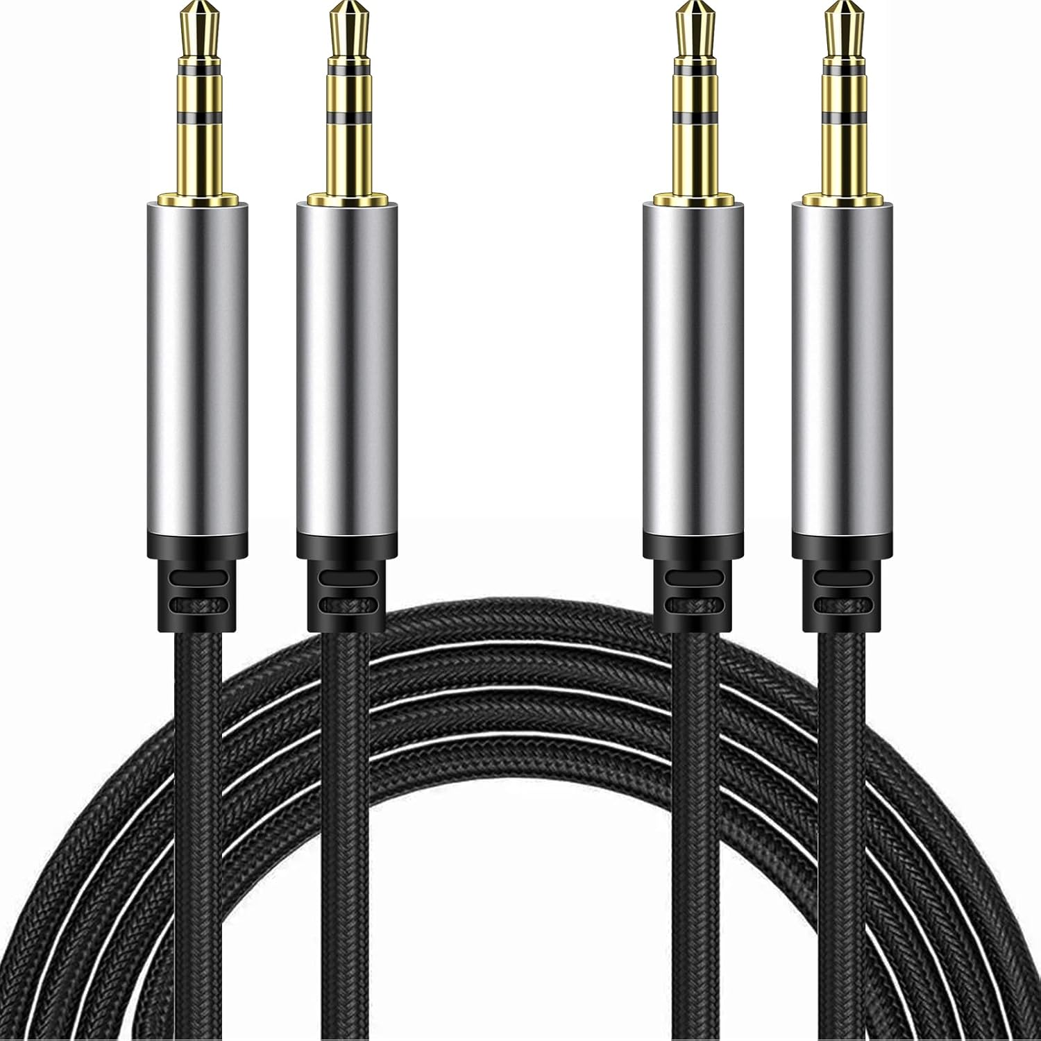 3.5mm Audio Aux Cable, 2 Pack 3ft Nylon Braided Hi-Fi Stereo Audio TRS Cable Short Aux Cord for Car Home Stereos, Headphones, Speakers, Laptops, Black