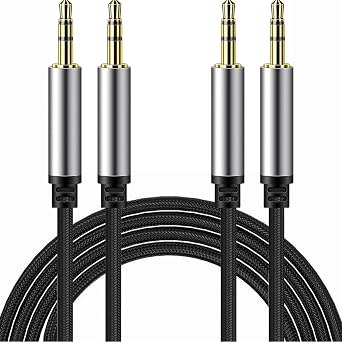 3.5mm Audio Aux Cable, 2 Pack 3ft Nylon Braided Hi-Fi Stereo Audio TRS Cable Short Aux Cord for Car Home Stereos, Headphones, Speakers, Laptops, Black