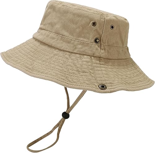 Miniatura 1 de Unisex Cotton Boonie Hat Summer Outdoor Packable Fishing Bucket Hat Beach Sun Hat with String for Women Men
