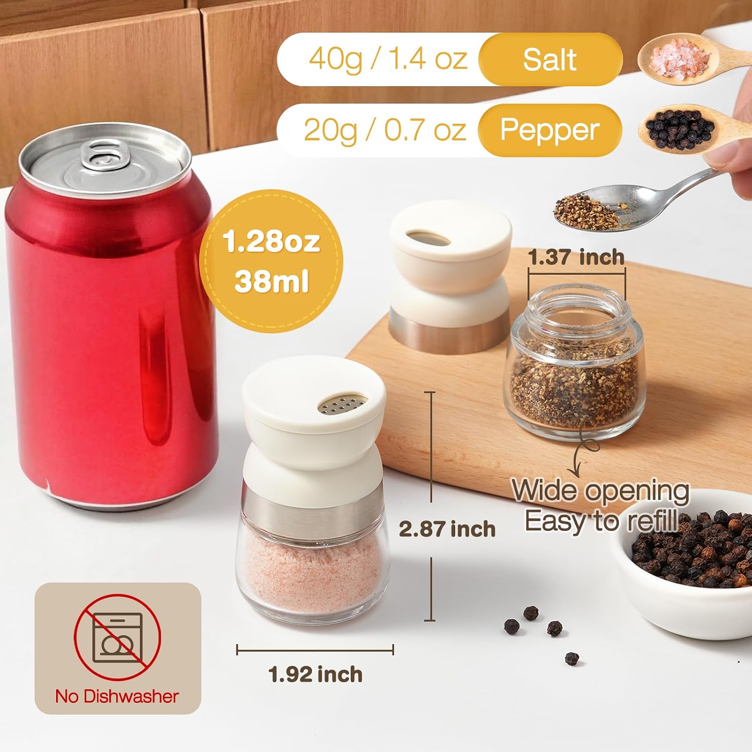 Vucchini Mini Salt and Pepper Shaker 2- Pack 1.28 Oz Small for Kitchen