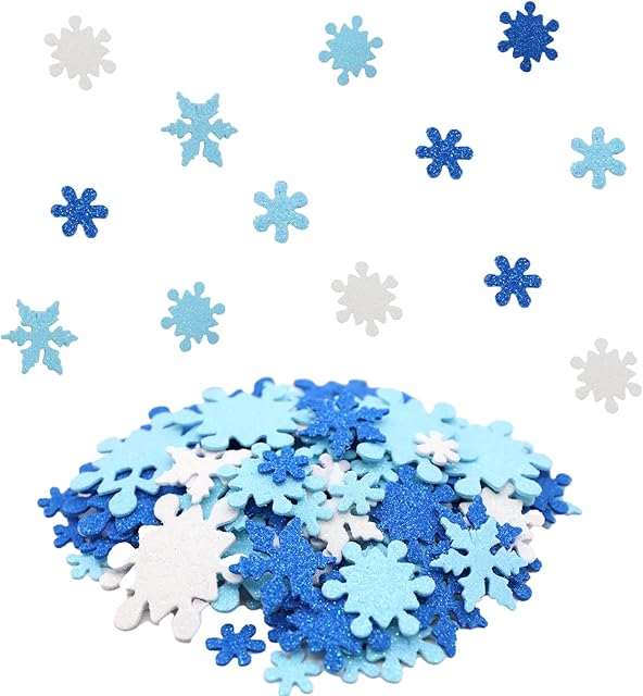 Snowflake Glitter Foam Stickers Christmas Arts and Crafts for Kids Self-Adhesive Snowflake Stickers Winter Crafts and Art Projects, Cards, Party Bags, and Decorations (Pack of 100)