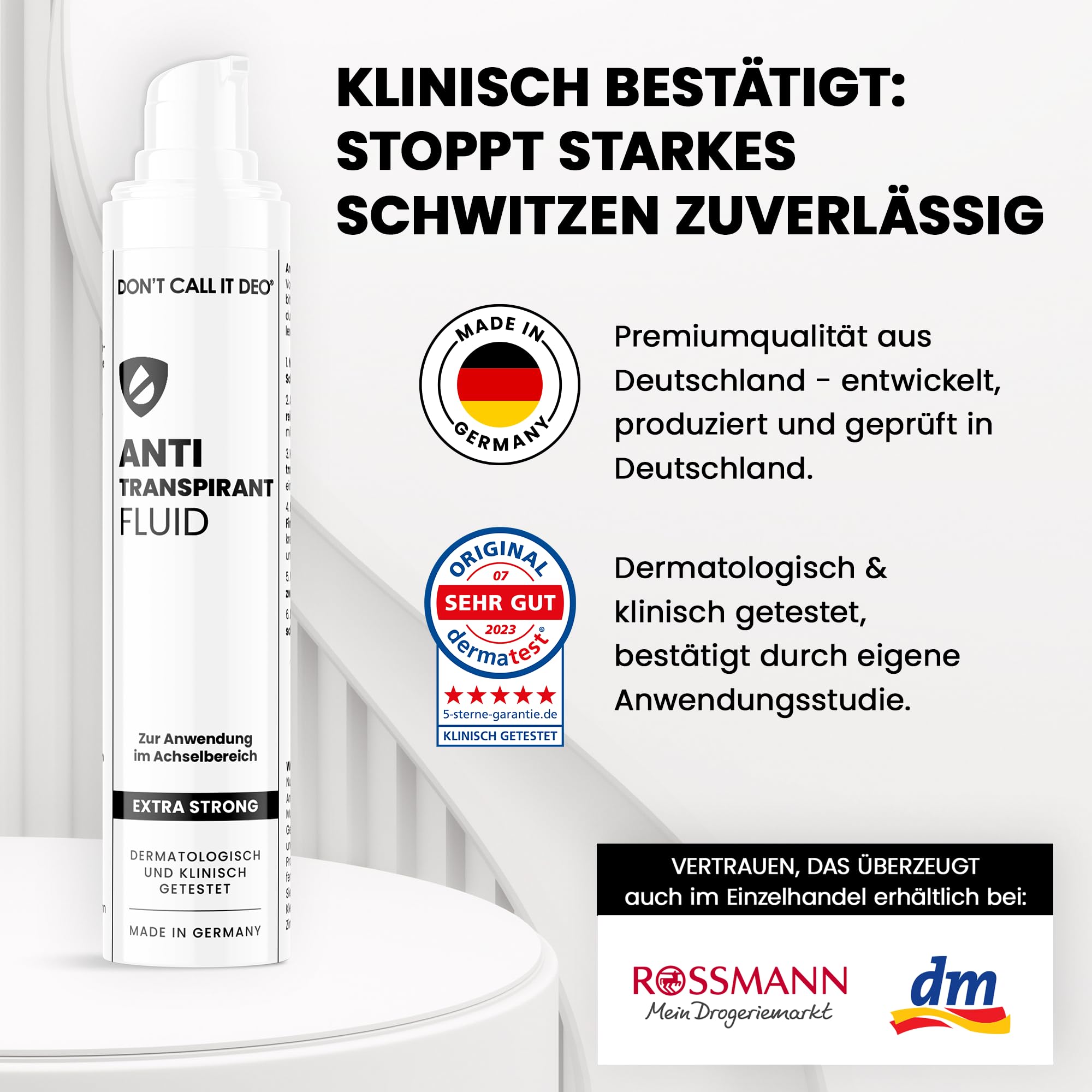 DON'T CALL IT DEO Antitranspirant Fluid 50 ml gegen starkes Schwitzen unter den Achseln – 5-Tage-Schutz gegen Schweiß und Geruch – für Damen und Herren – 1er Pack