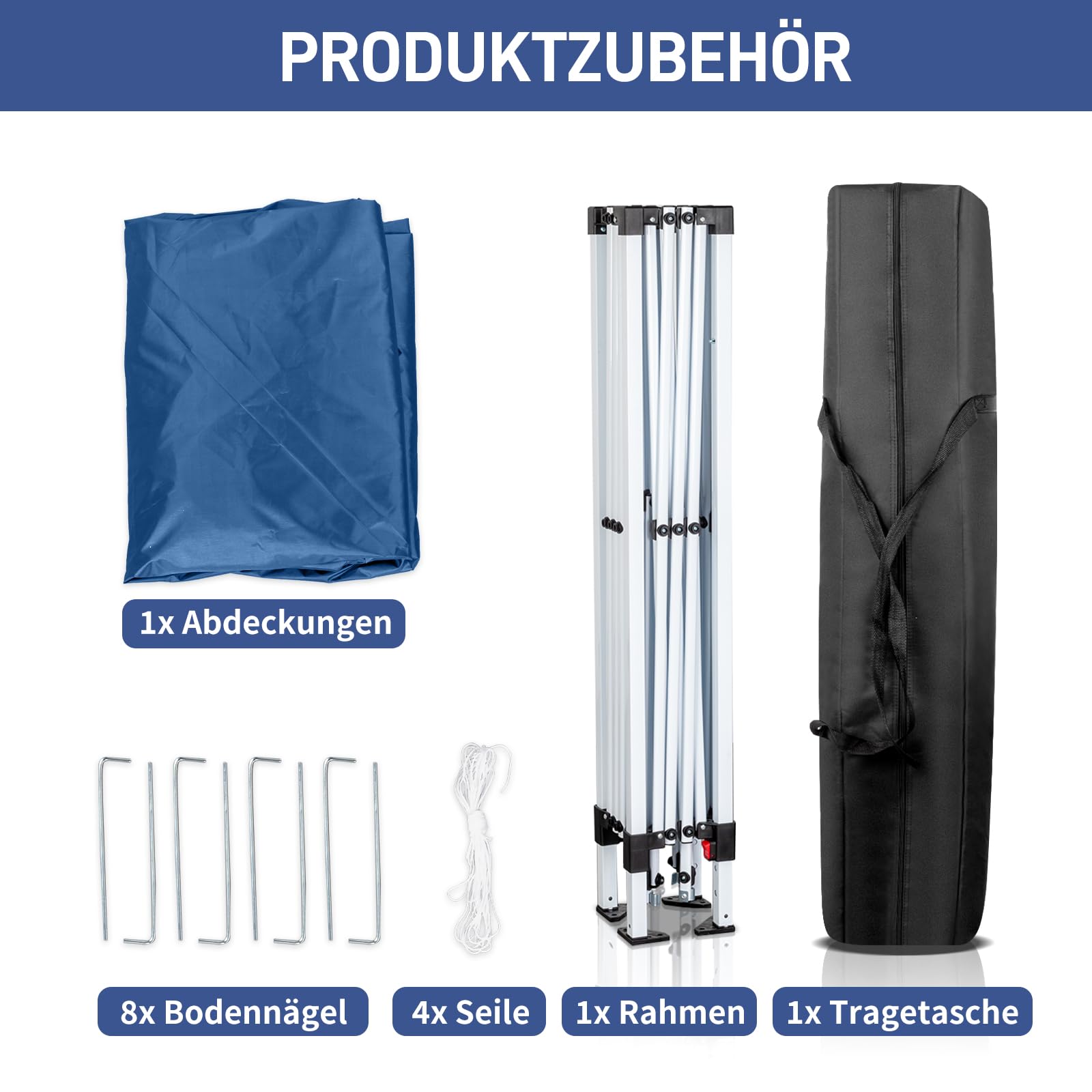 3x3m Tonnelle de Jardin Pliable Aluminium Imperméable Tente de Reception avec aux UV Pavillon Bleu Bâche PE Epaisse de env pour Fête Marriage Les Activités Commerciales (Bleu)
