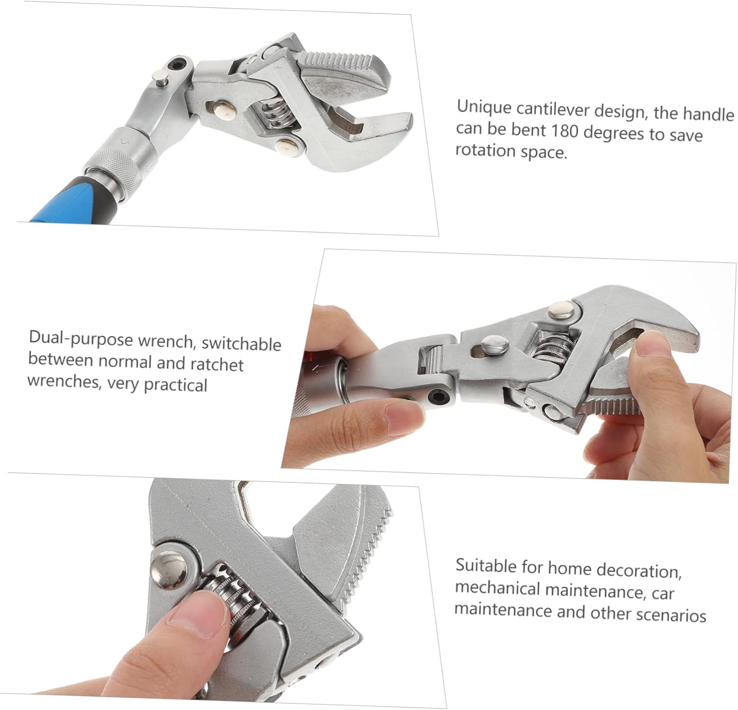 DOITOOL Multifunctional Folding Ratchet Spanner with Rotating Head Adjustable Telescopic Handle Portable Wrench for Home Car and Mechanical Repairs