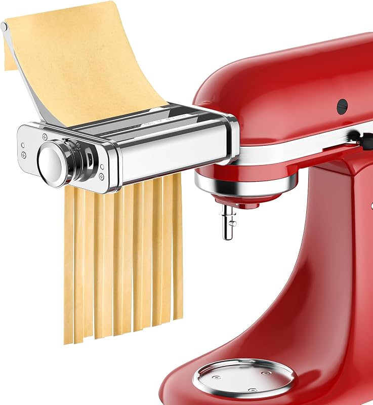 HOZODO 3-in-1 Pasta Attachment for KitchenAid Stand Mixer, Stainless Steel | Pasta Maker with Sheet Roller, Spaghetti & Fettuccine Cutters, Removable Baffle and Cleaning Brush
