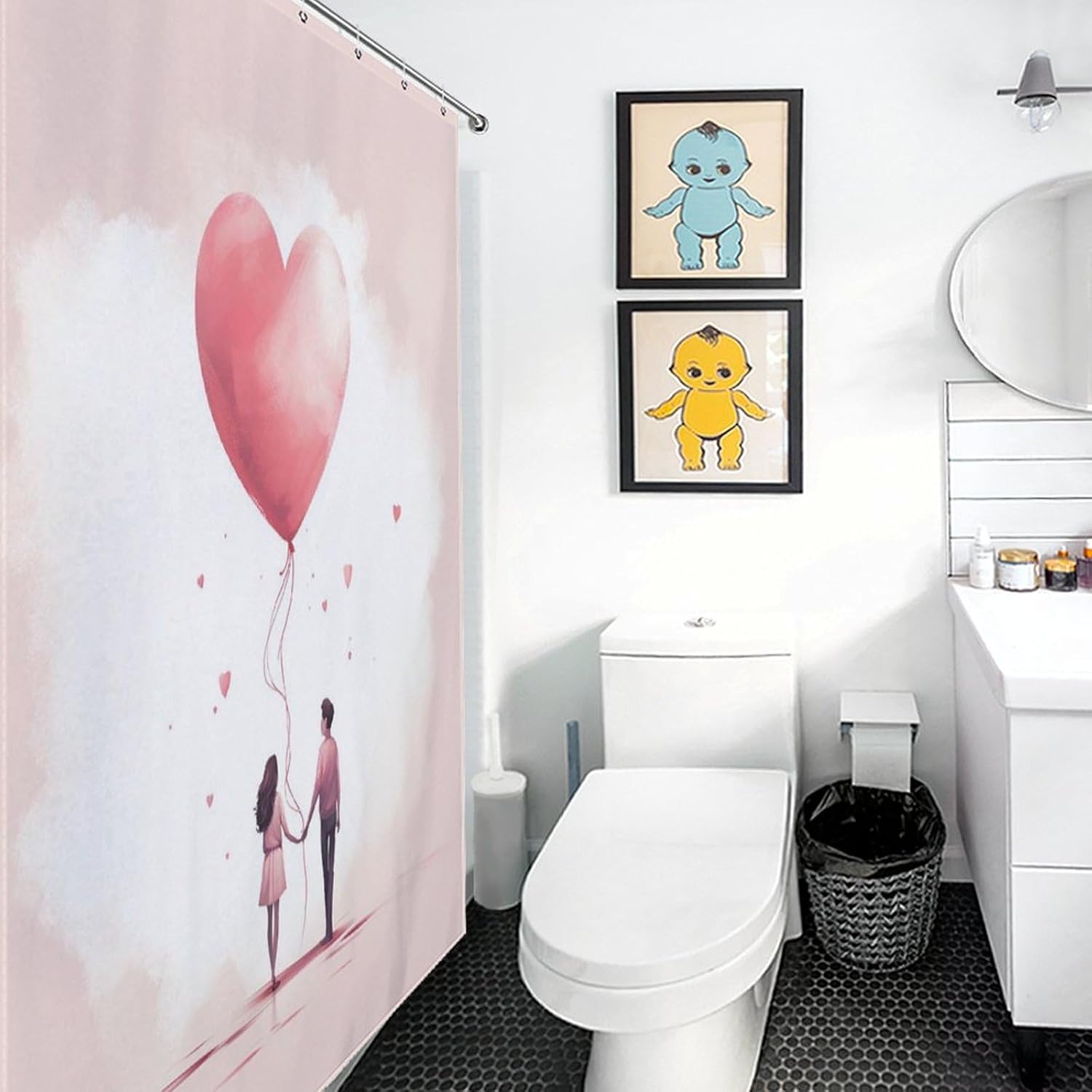 Happy Valentine's Day Shower Curtain Textured Shower Liner Curtain Heavy Bathroom Shower Curtains with Grommets and Hooks Decor Bath Shower Curtains Set for Showers Bath Tubs 36'' X 72''