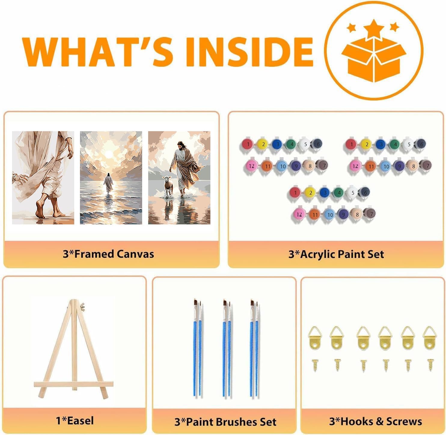 igoodom 3 Pack Jesus Paint by Numbers Kit for Adults with Framed Easel