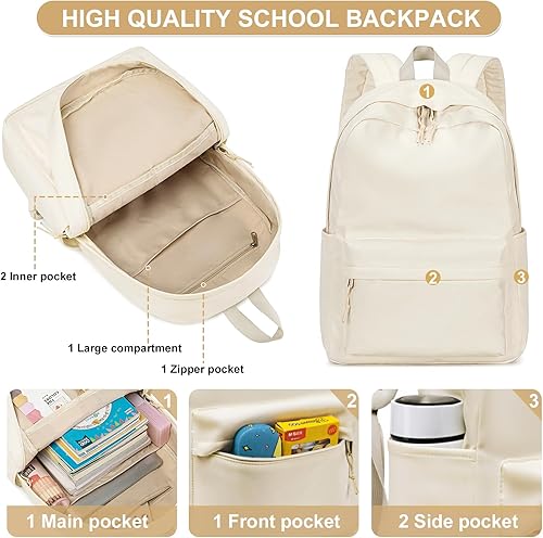 Miniatura 4 de BLUBOON Mochila escolar de lona, mochila escolar para adolescentes y niñas, escuela secundaria (Water Bule 3 en 1)