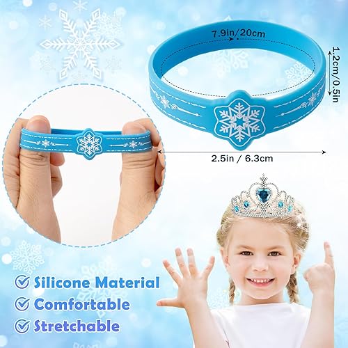 Miniatura 4 de KELENO 24 piezas de Frozen Party Favores Elsa suministros de cumpleaños para niños y niñas, pulsera de silicona de copo de nieve, juguete a granel,