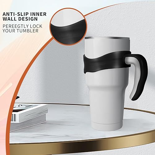 Miniatura 2 de Mango de vaso de 30 onzas, antideslizante para vasos de acero inoxidable, adecuado para trail, Sic, Yeti, Ozark y más tazas de 30 onzas (negro)
