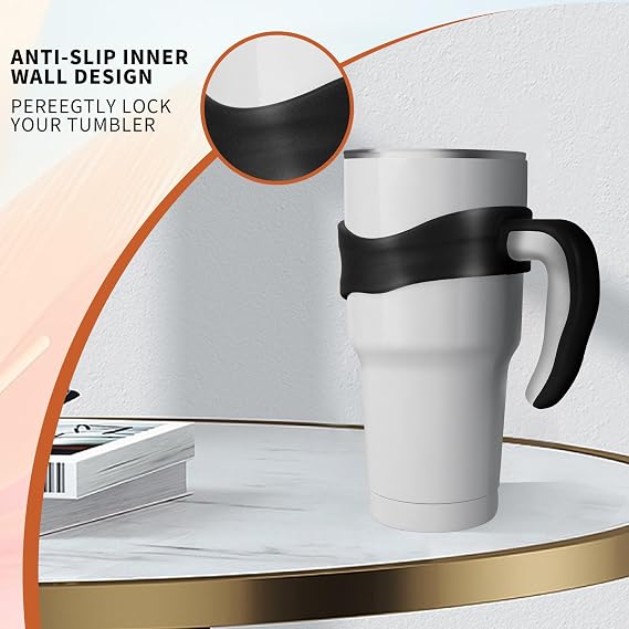 30 oz Tumbler Handle, Anti Slip Travel Mug Grip Cup Holder for Stainless Steel Tumblers, Suitable for Trail, Sic, Yeti, Ozark and More 30 Ounce Tumbler Mugs (Black)