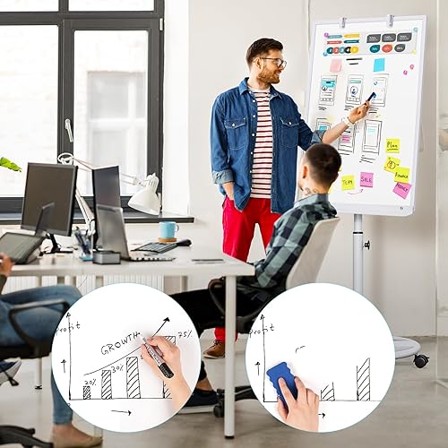 Miniatura 7 de Pizarra blanca sobre ruedas de 36 x 24 pulgadas, pizarra magnética de borrado en seco, caballete de pizarra blanca móvil con ganchos para